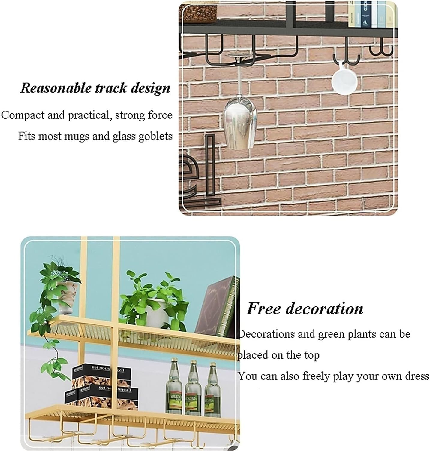 2 Tier Ceiling Shelf - Ceiling Hanging Wine Glass Holder - Ceiling Hanging Wine Glass Holder, Kitchen Hanging Storage Rack, Wall Mounted Wine Glass Holder With Guard Rails ( Size : 80*30*80cm )