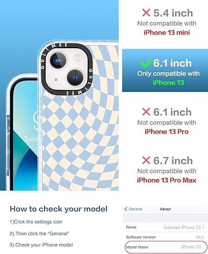 Miniatura 2 de GULTMEE 3 en 1 Funda para iPhone 13 con protector de pantalla y protector de lente de cámara, diseño delgado con estampado de giro azul claro con