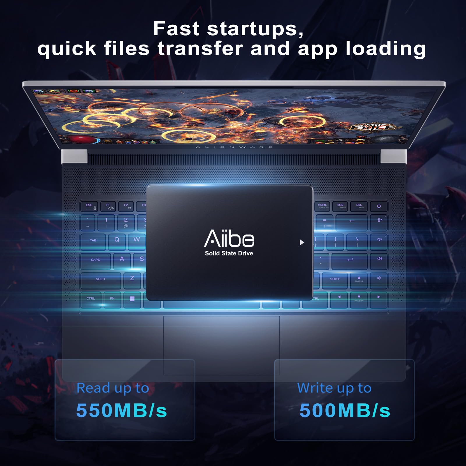 Aiibe Unità SSD interna SATA III da 256 GB, 256 GB, SSD da 2,5", interno fino a 550 MB/s, per computer portatile, colore: nero
