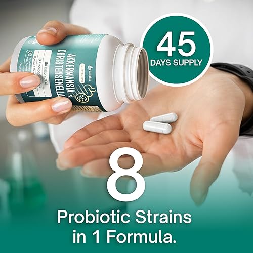 Miniatura 4 de FloraBliss Christensenella Minuta y Akkermansia Probiótico, 50 mil millones de UFC, 8 cepas probióticas, suministro para 45 días, con extracto de