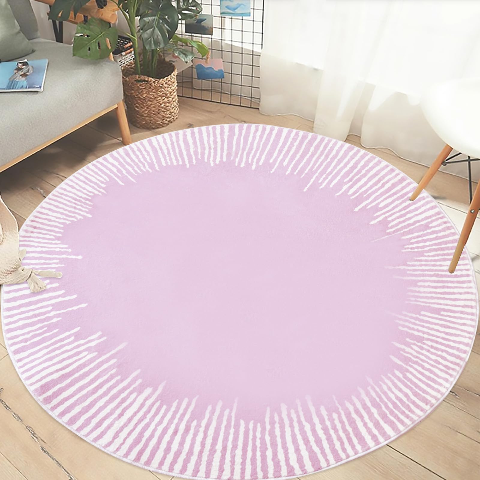 Kinderteppich, 122 cm, rund, modern, abstrakt, Cartoon-Sonnenschein Teppich, rutschfest, Schlafzimmer-Teppich für Kinderzimmer, Mädchenzimmer, Sonne, Bodenmatte, Überwurfteppich für