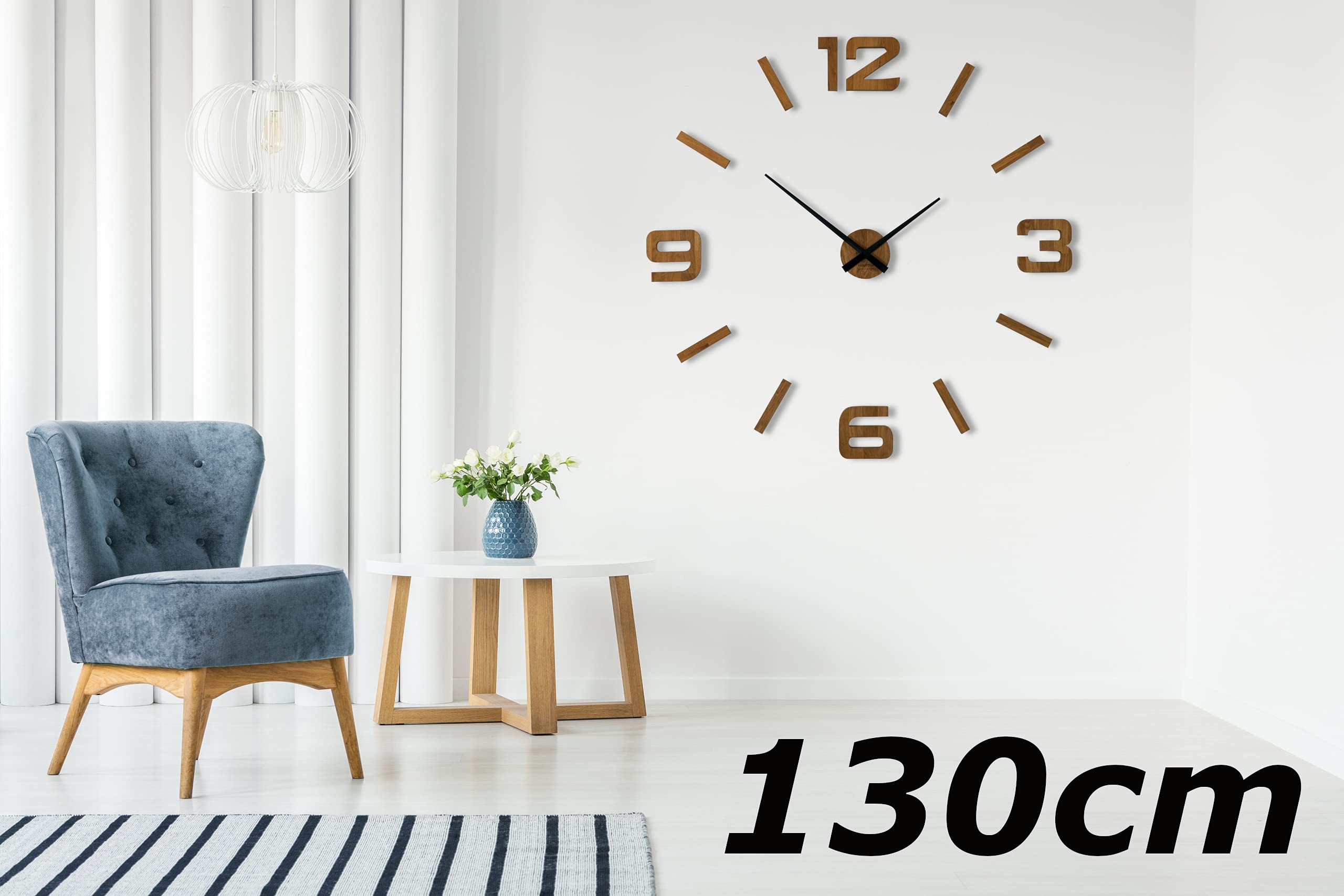 Pared 3D DIY Madera de Roble Reloj Grande 100-130 cm Diseño Moderno EKO Relojes de Pared Decoración para Oficina, Salón, Dormitorio
