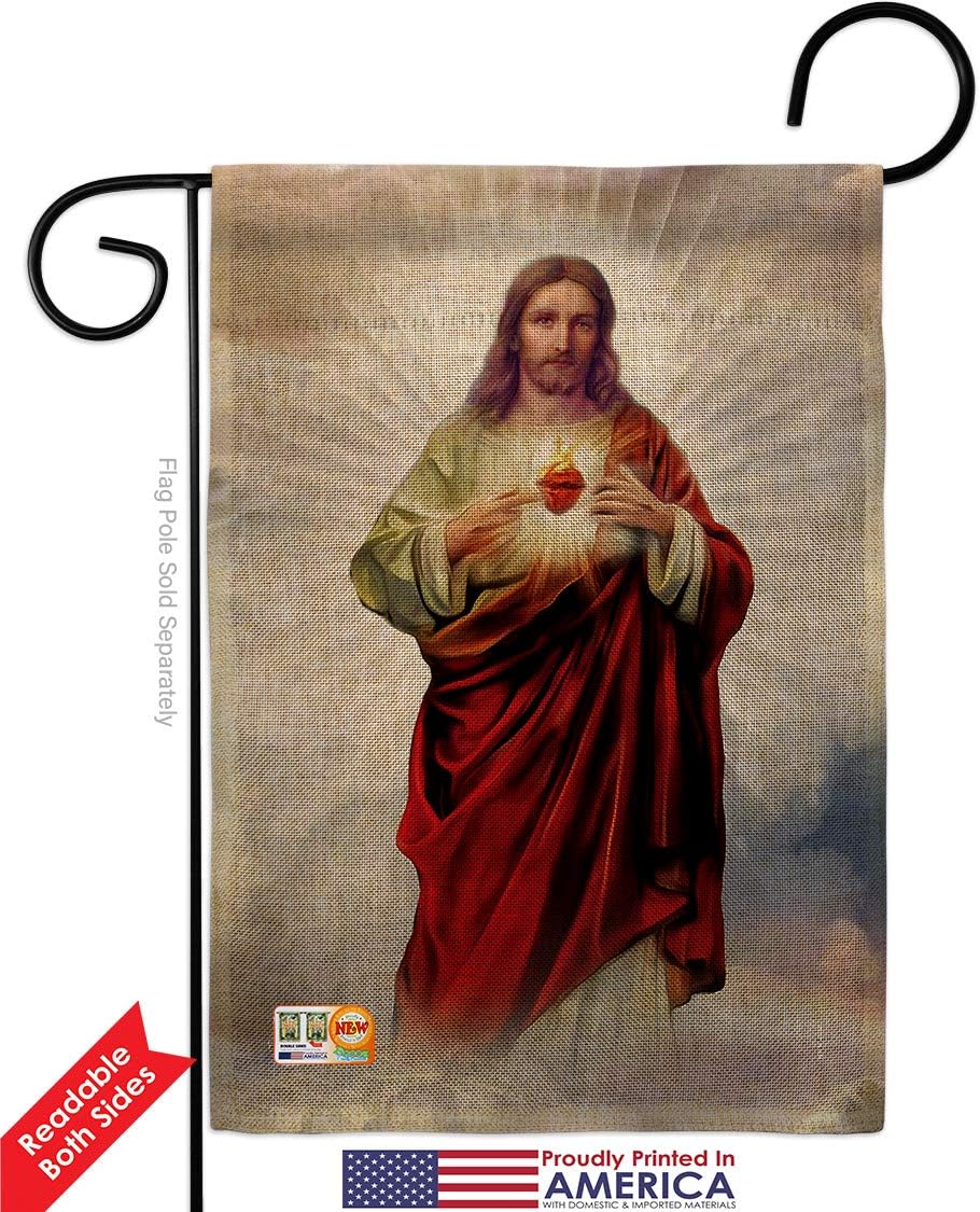 Sacred Heart of Jesus Burlap Garden Flag Religious Faith Hope Grace Peace Dove Christian Religion Easter Small Decorative Gift Yard House Banner Double-Sided Made In USA 13 X 18.5