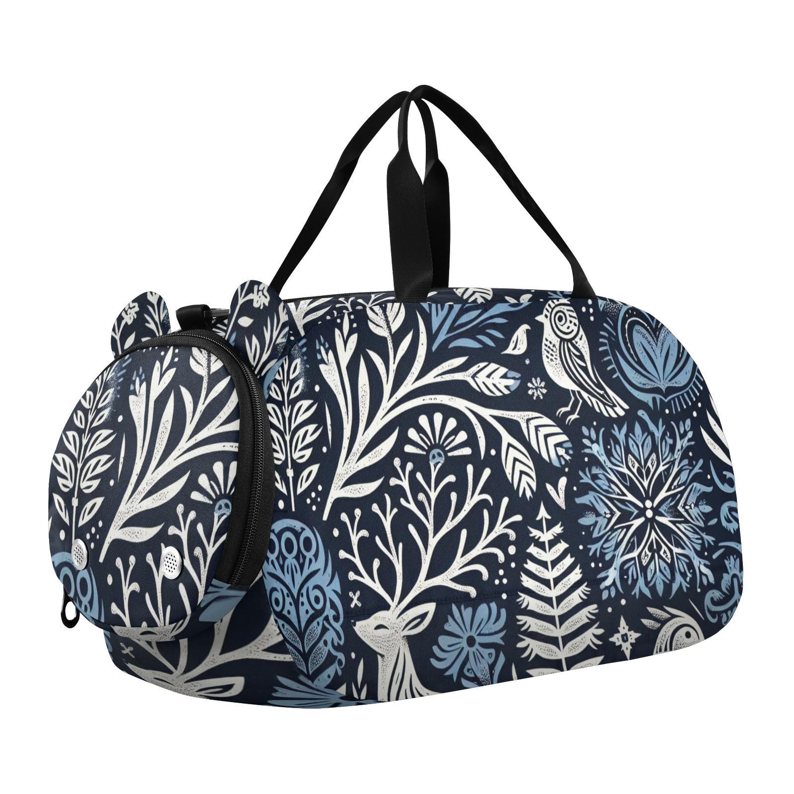 Flradish Linocut Relief Print Kids Overnight Duffle Bag,Gymnastics Sports Dance Bag with Shoe Compartment & Wet Pocket, Travel Weekender Tote for Boys & Girls