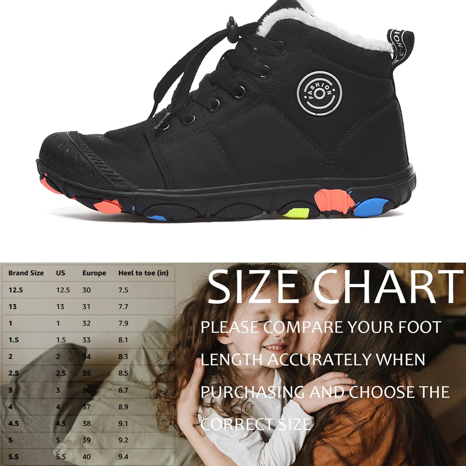 Girls Waterproof Barefoot Snow Boots Fall Winter Lace Up Warm Fur Lined Toddler Boots Outdoor Anti-Slip High-Top Trail Running Hiking Little Kids Shoes
