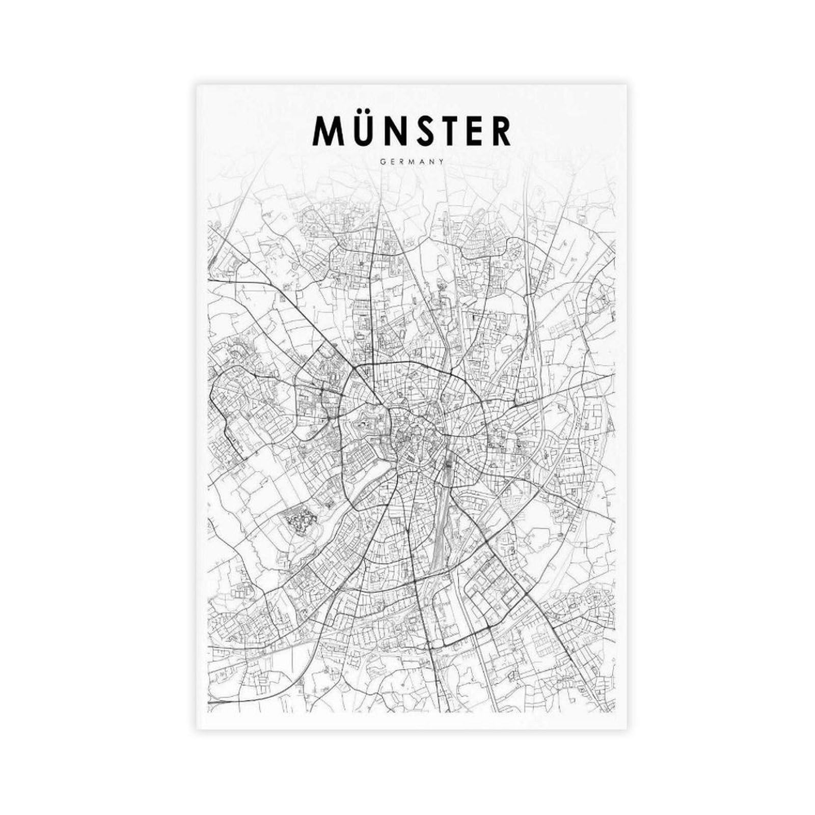 QOGDAF Münster Germany Map Canvas Poster Wall Art Decor Print Picture Paintings for Living Room Bedroom Decoration 12x18inch(30x45cm)