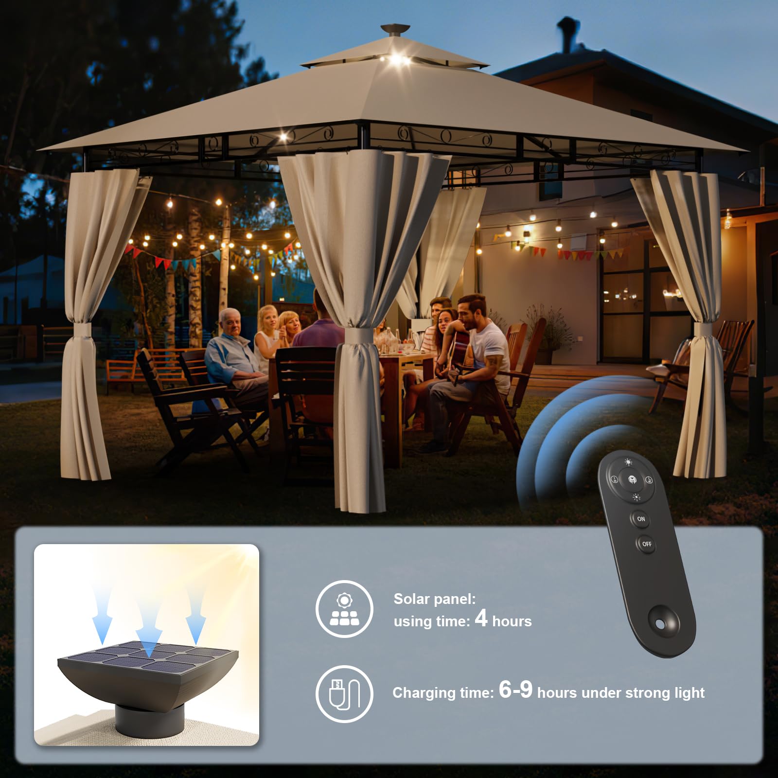 TRIUMPHKEY Gazebo 3x3 Impermeabile a Prova di Freddo,Gazebo da Giardino con Struttura in Metallo,Gazebos da Patio,Beige