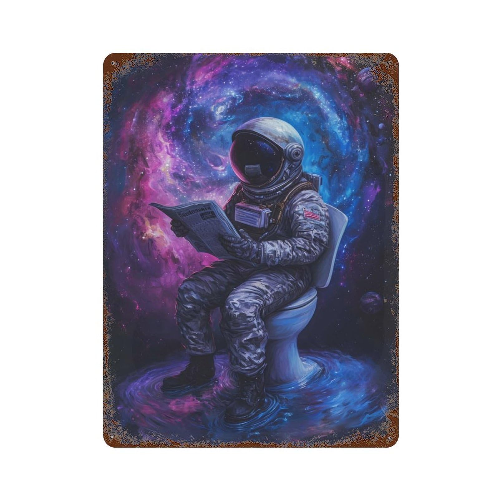 Astronaut in Toilet Space Rusty Metal Tin Sign 15.7"x11.8", Ideal for Farmhouse, Kitchen And Entryway Decor