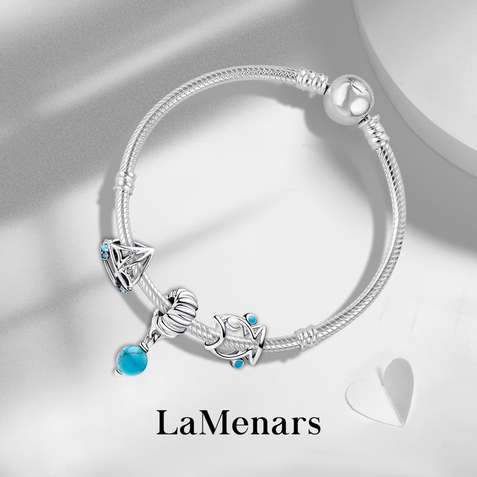 LaMenars 2022 Nuovo Cartone Animato Oceano Vetro di Murano Punto Charm per Le Donne Ciondolo in Argento Sterling 925 con Cubic Zirconia Fit Europe Regali per Le Donne Bracciale e Collana