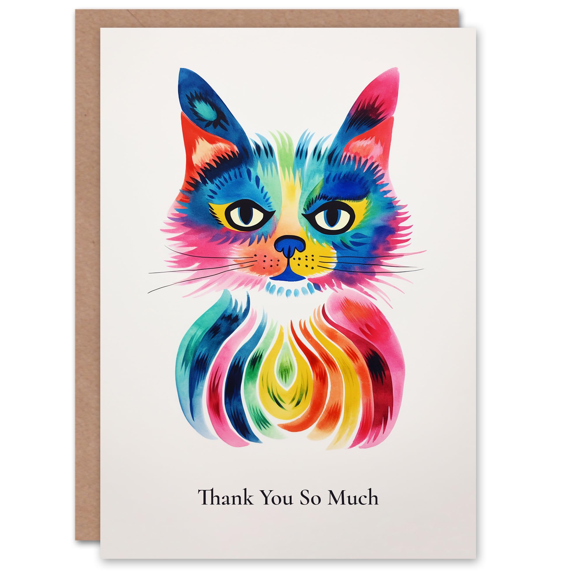 Artery8 Thank You Greeting Card Trippy Rainbow Cat Illustration For Her