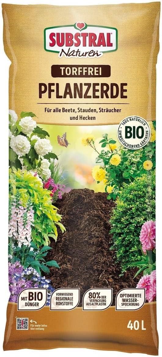 Substral Naturen Pflanzerde Bio & torffrei 40l – Stauden, Sträucher und Hecken