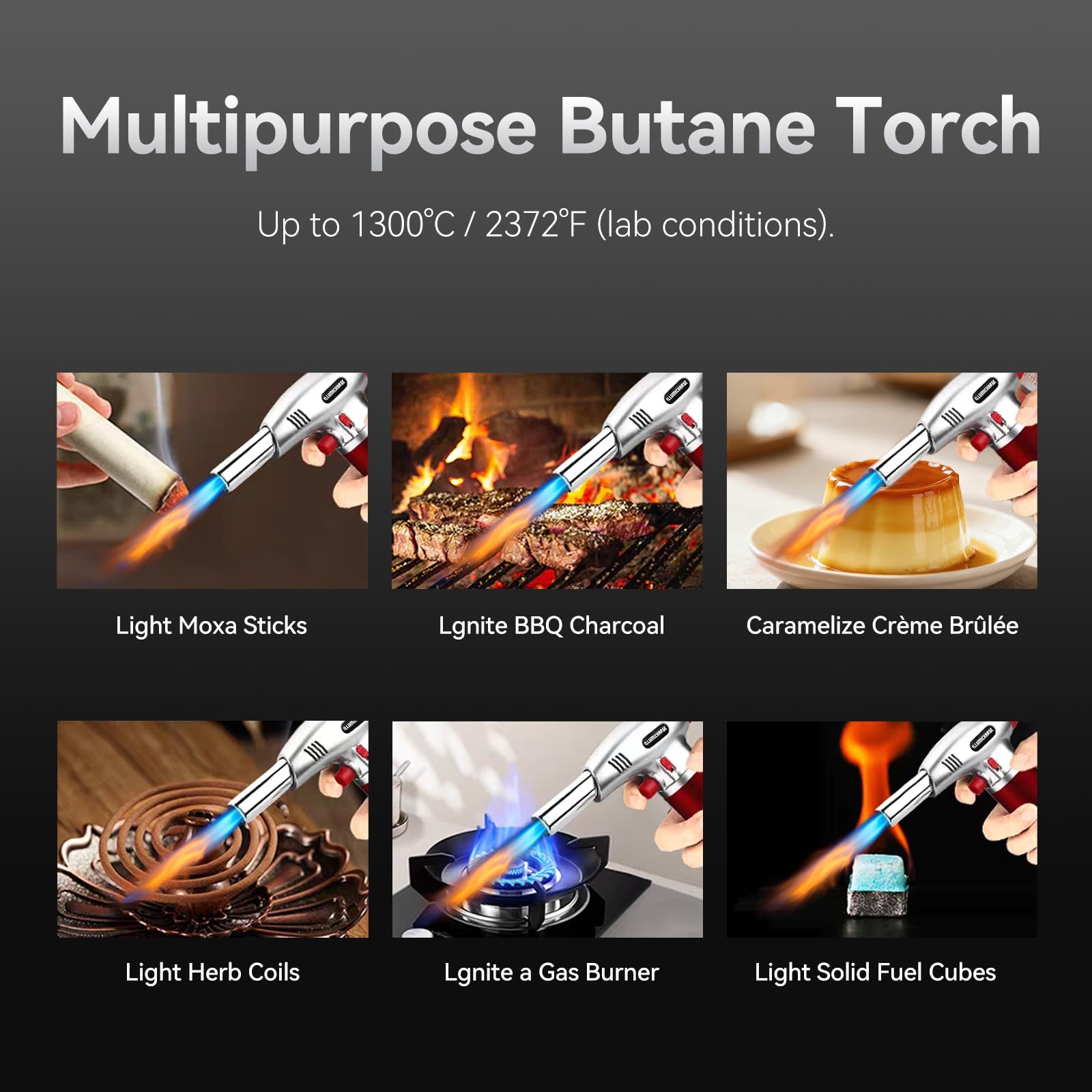 Antorcha de butano para cocinar, linterna culinaria recargable para Creme Brulee, ideal para camping, funcionalidad de pistola de calor, butano no incluido, color negro