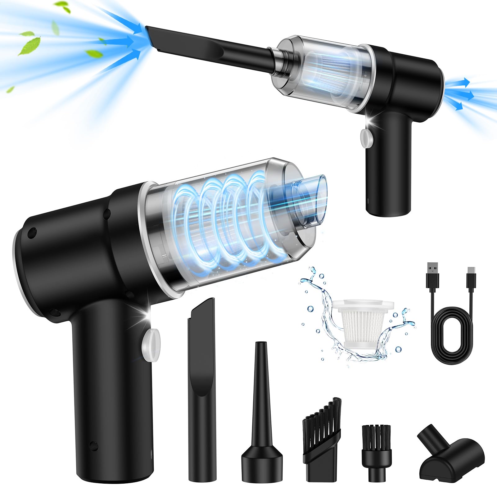 Amazon.com: Aspiradora de mano inalámbrica para automóvil, limpiador 3 en 1, soplador de aire y bomba de mano, 9000 Pa de alta potencia Mini aspiradora seca portátil con luz LED para automóvil,