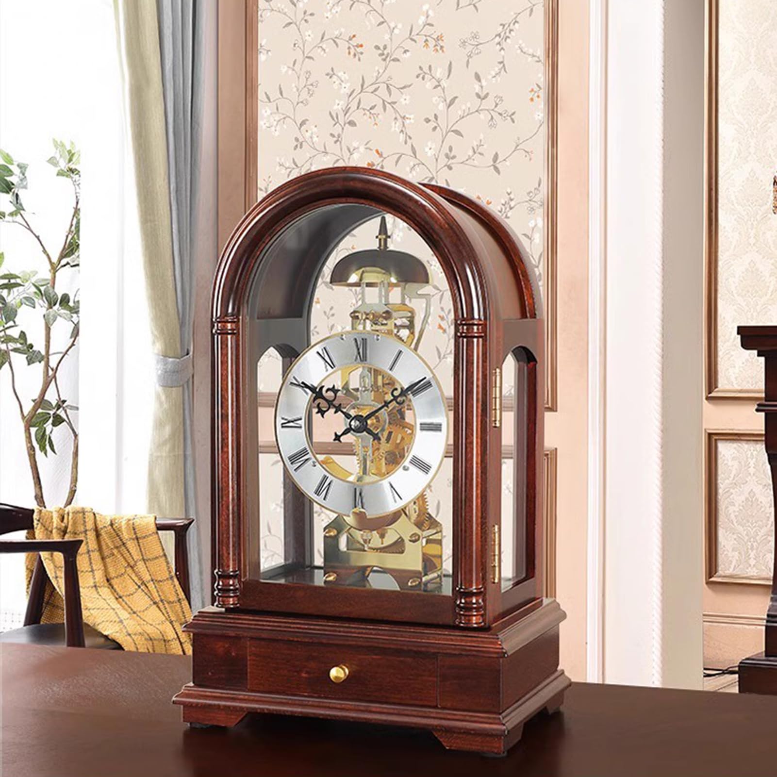 Amazon.co.jp: 機械式卓上時計 レトロな置き時計 引き出し付き