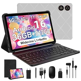 11 Pollici Android 16 Tablet, 4G LTE e 5G WiFi, Tablet in Offerta Octa-Core, 36GB RAM+512GB ROM (1TB TF), Display HD, Widevine L1/8+13MP/8000mAh/GMS/GPS, con Tastiera+Mouse(Grigio) - Amazon product rated Grade A