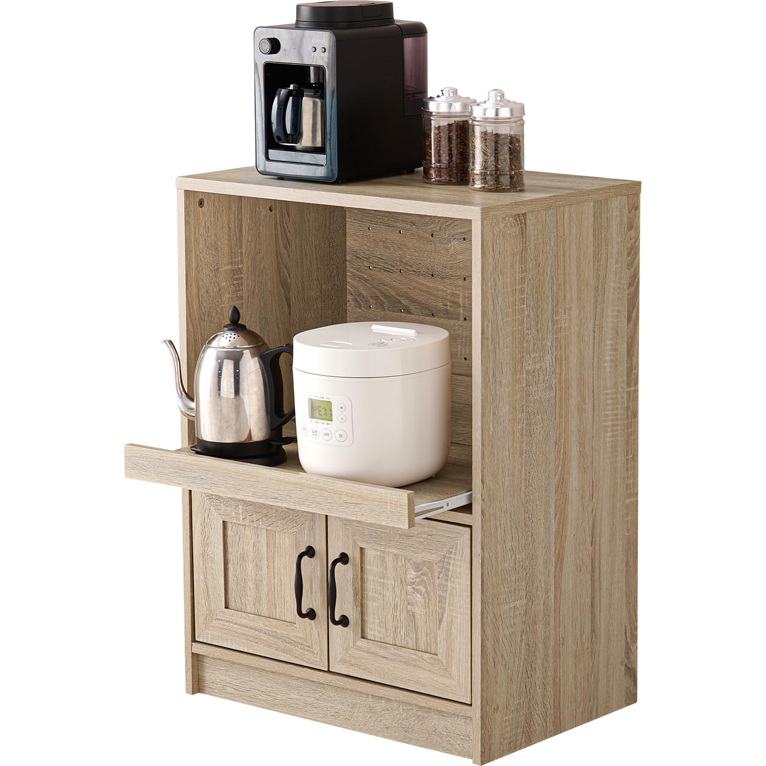 ナチュラルウッド 食器棚 引き出し付き ナチュラル 北欧 RCC-1638NA 木目調 引き出し付き 扉付き 作業台 食器