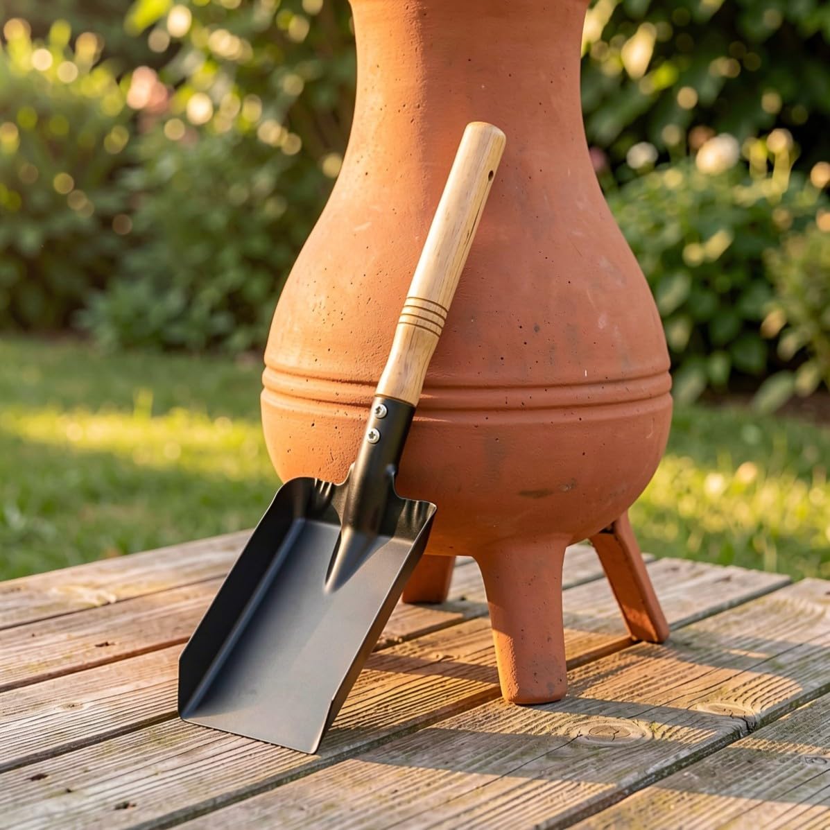 Ascheeimer mit Schaufel und Bürste aus Metall für Kamin und Grill