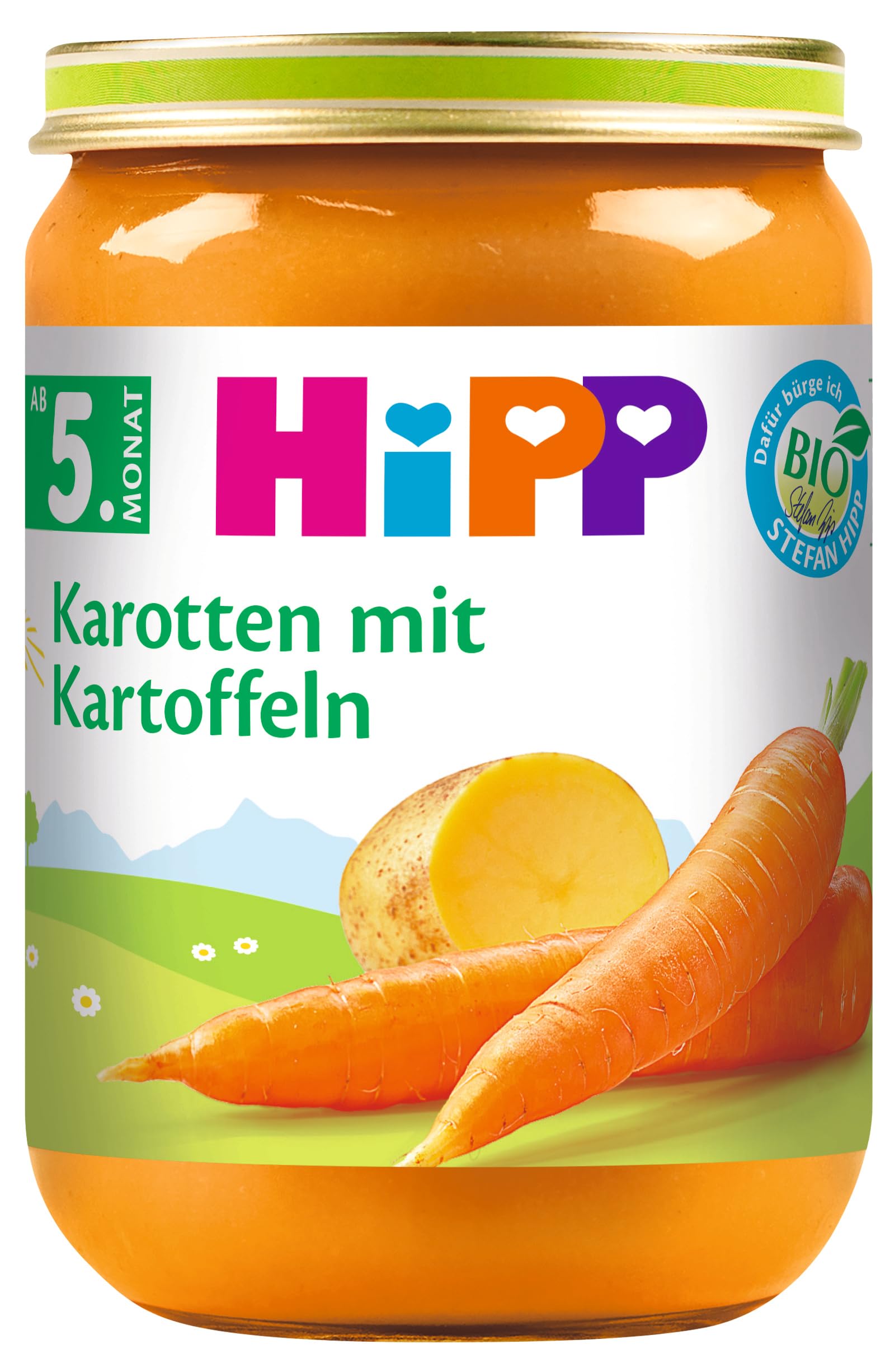 HiPP Bio Früh-Karotten mit Kartoffeln (6 x 190g), für Babys ab 5. Monat, ohne Salzzusatz, mit Omega-3, das Gemüse-Gläschen ideal zum Beikoststart, in bester Bio-Qualität