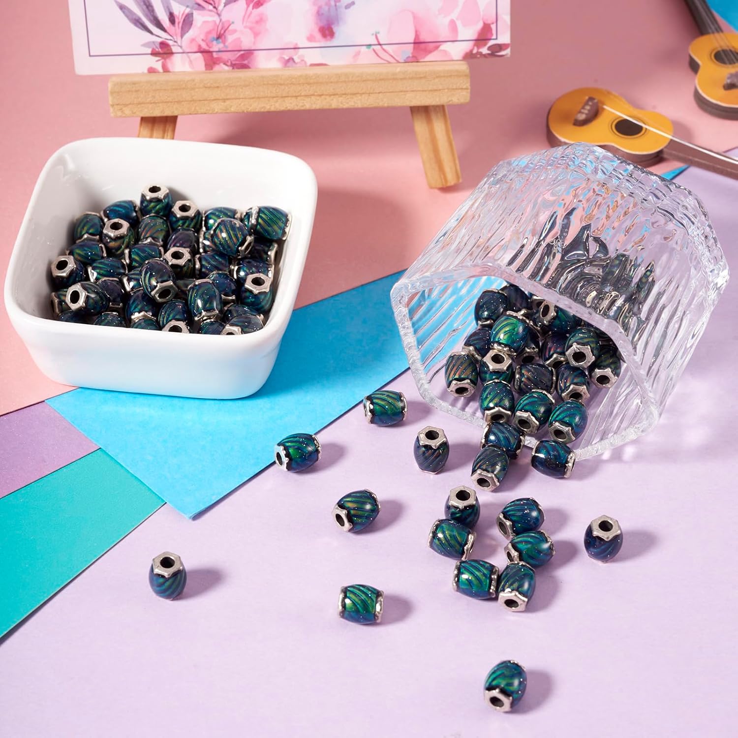 Craftdady 50pcs Faceted Barrel Crystal Glass Mood Beads Color Change by Temperature Sensing Spacer Beads with Brass Cores for Bracelet Necklace Choker Jewelry