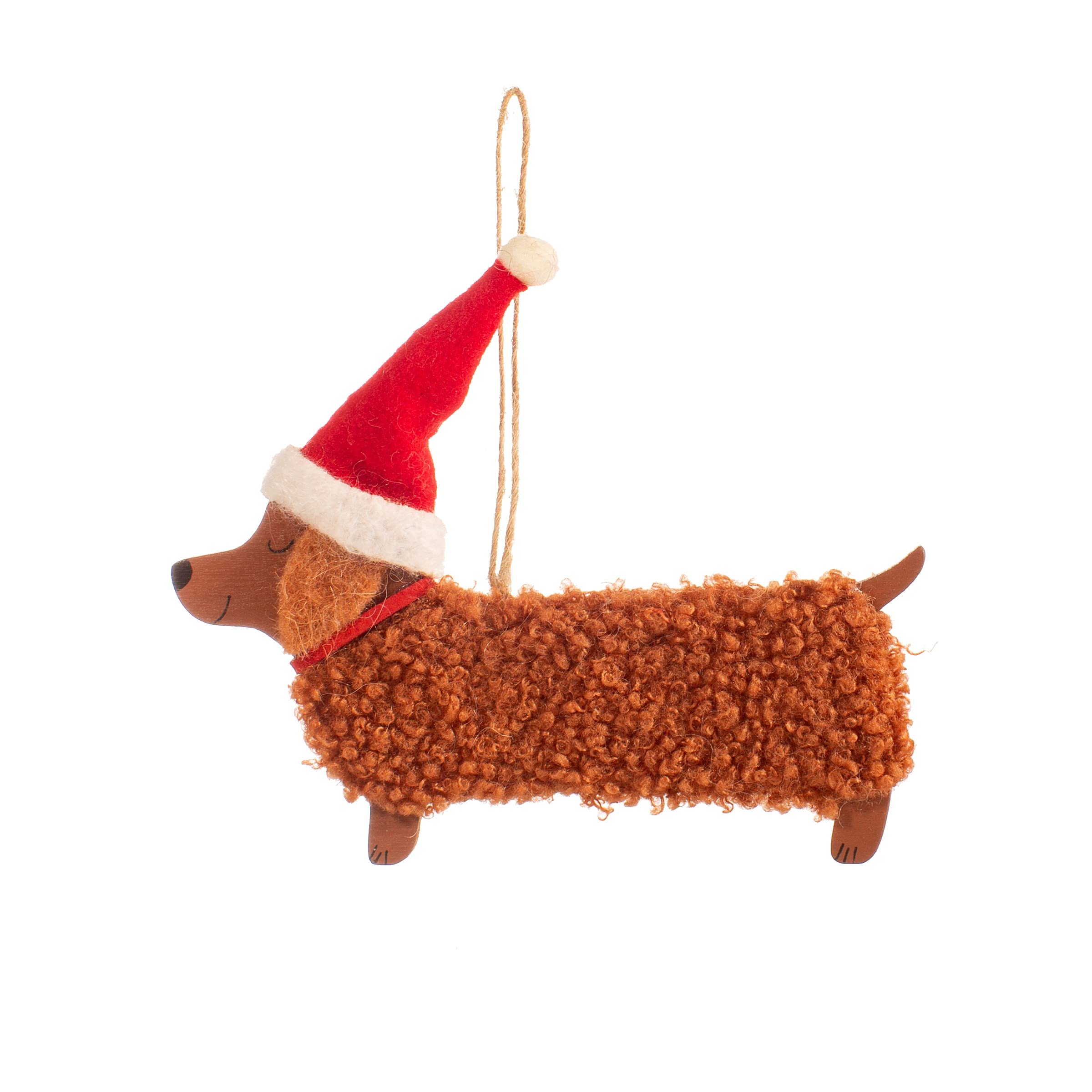 Sass & Belle Brown Festive Daschund Hanging Decoration