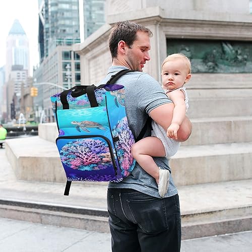 Miniatura 7 de Mochila para pañales, estampado floral azul marino, capacidad de 15 litros con múltiples bolsillos de almacenamiento, correas de cochecito, soportes