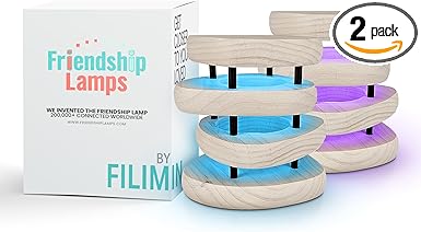 Friendship Lamp® by Filimin Set of 2 Long Distance Touch Lamps – WiFi Connected, Long Distance Gifts, Touch Activated Table Lamp, Long Distance Friendship Gifts, LED Light - Mid Century White/Black