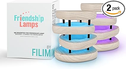 Friendship Lamp® by Filimin Set of 2 Long Distance Touch Lamps – WiFi Connected, Long Distance Gifts, Touch Activated Table Lamp, Long Distance Friendship Gifts, LED Light - Mid Century White/Black