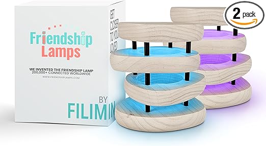 Friendship Lamp® by Filimin Set of 2 Long Distance Touch Lamps – WiFi Connected, Long Distance Gifts, Touch Activated Table Lamp, Long Distance Friendship Gifts, LED Light - Mid Century White/Black