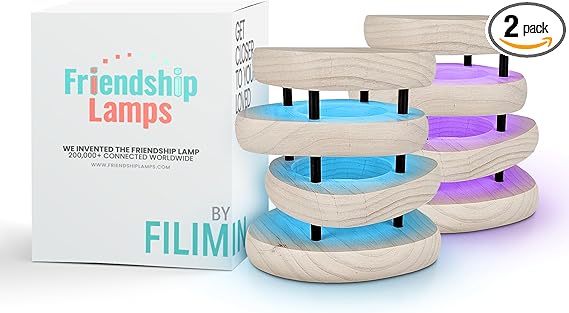 Friendship Lamp® by Filimin Set of 2 Long Distance Touch Lamps – WiFi Connected, Long Distance Gifts, Touch Activated Table Lamp, Long Distance Friendship Gifts, LED Light - Mid Century White/Black