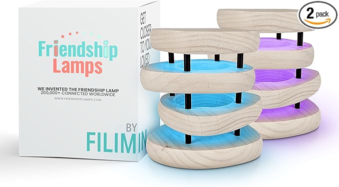 Friendship Lamp® by Filimin Set of 2 Long Distance Touch Lamps – WiFi Connected, Long Distance Gifts, Touch Activated Table Lamp, Long Distance Friendship Gifts, LED Light - Mid Century White/Black