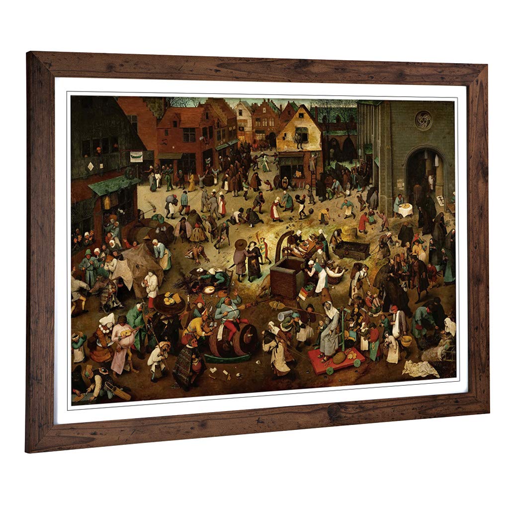 Big Box Art Framed Print of Pieter Bruegel The Elder The Fight Between Carnival and Lent Design | Wall Art Picture| Home Decor for Living Room, Bedroom, Office, Walnut, A2 / 24.5x18 Inch / 62x45cm