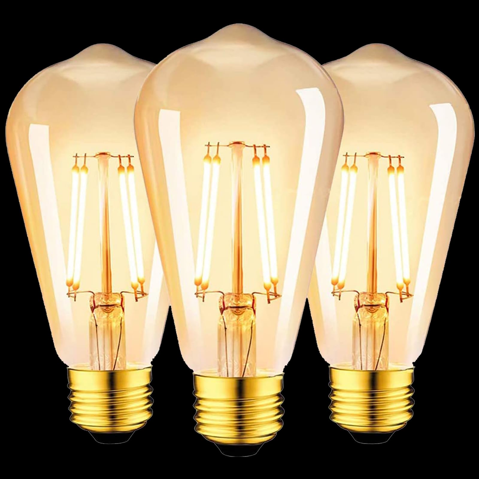 FASUTY E27 Edison Light Bulbs Dimmable LED Vintage Light Bulbs,CRI 90+ LED Filament Bulb,No Flicker ST64 Screw Bulbs,4W Warm White 2700K - Decorative Retro Amber Glass-3 Pack