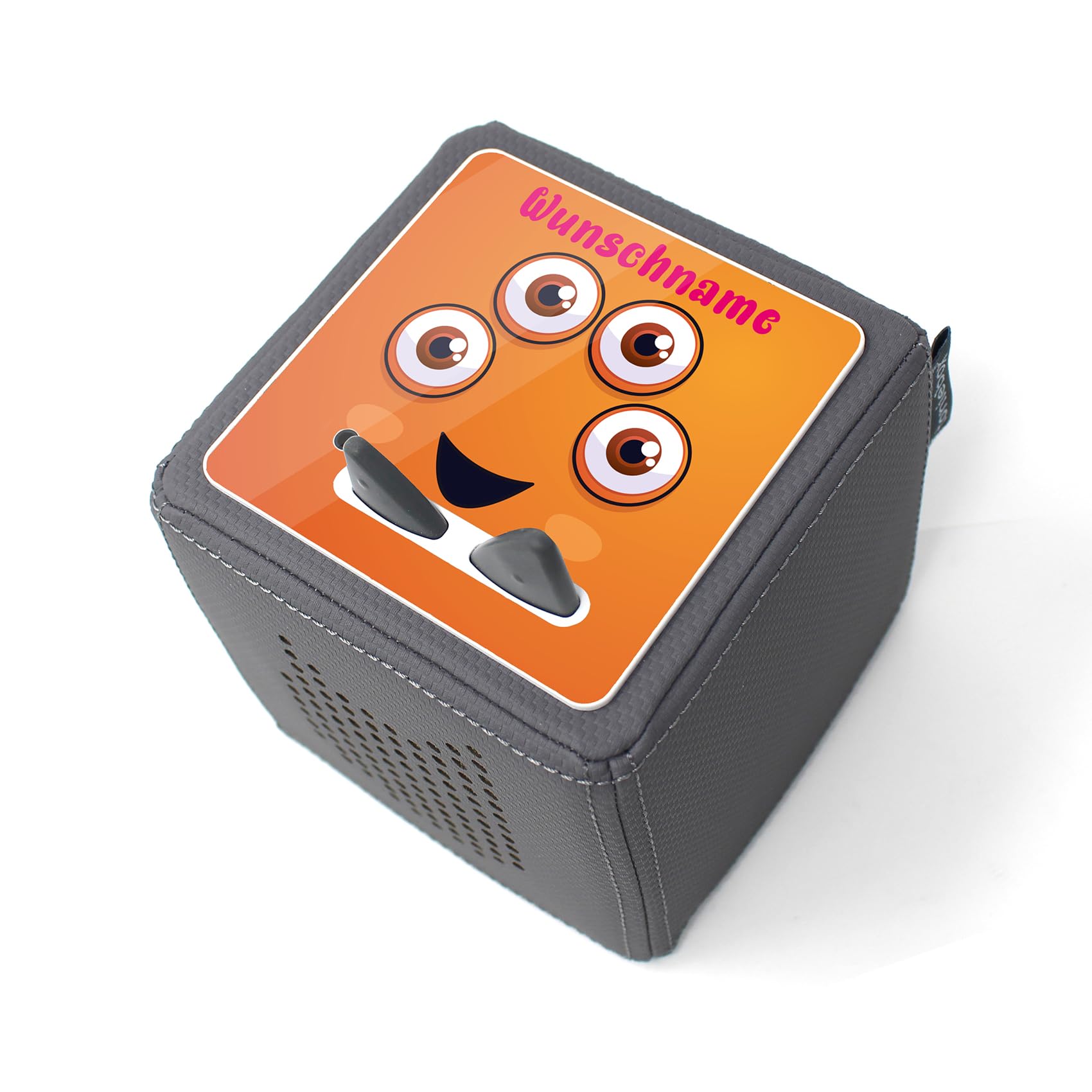 Besuche den yabaduu- Schutzfolie Schutzcover für Toniebox 1 mit Namen Personalisiert Passgenau Selbstklebend Kindgerecht Folie für Kinder Spielzeug Y031 (Nr. 9 Monster, Mit Wunschname) in use