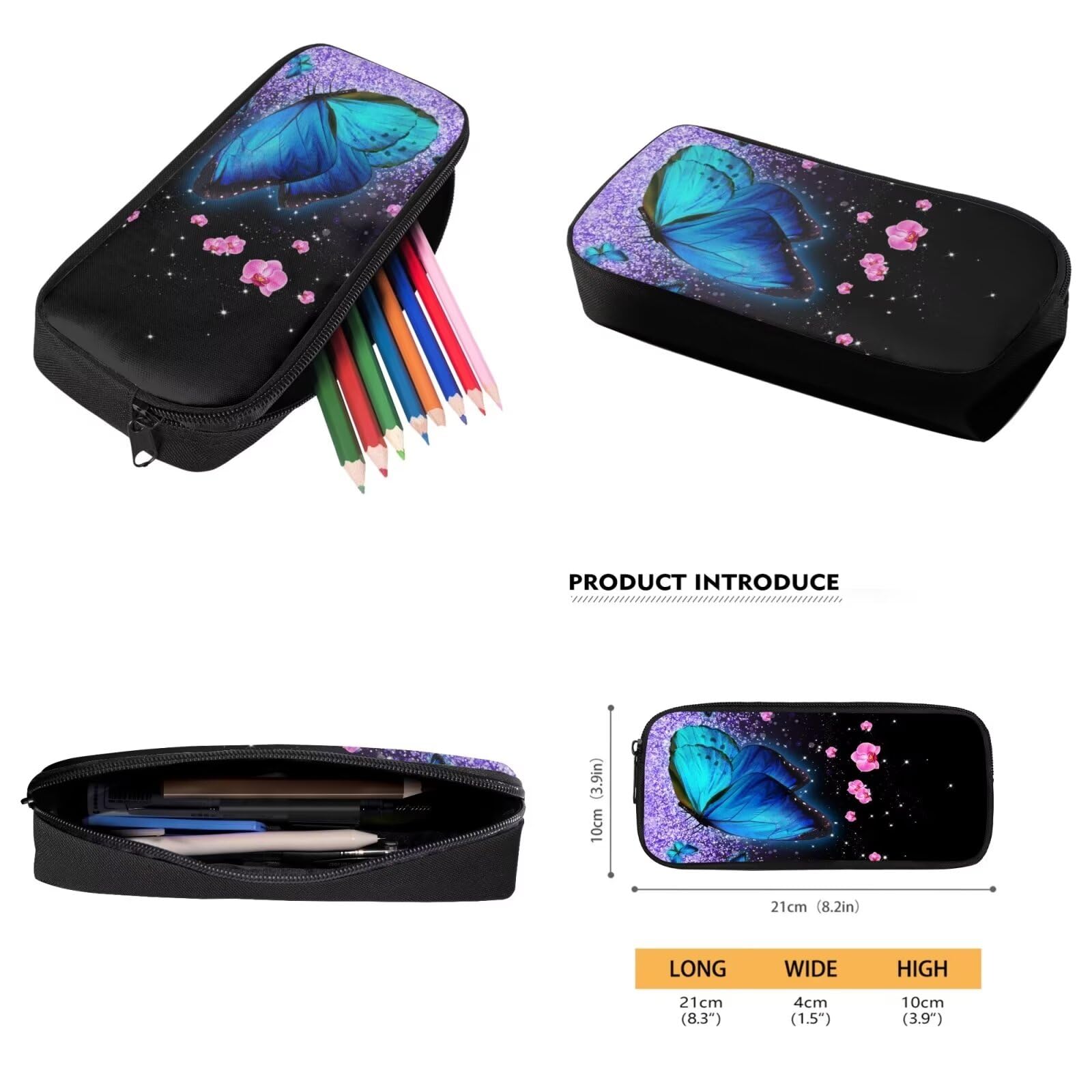 Poceacles Zaini per la scuola per ragazze con portapranzo, astuccio per il rientro a scuola, set di 3 zaino leggero per ragazzo, Farfalla floreale glitter