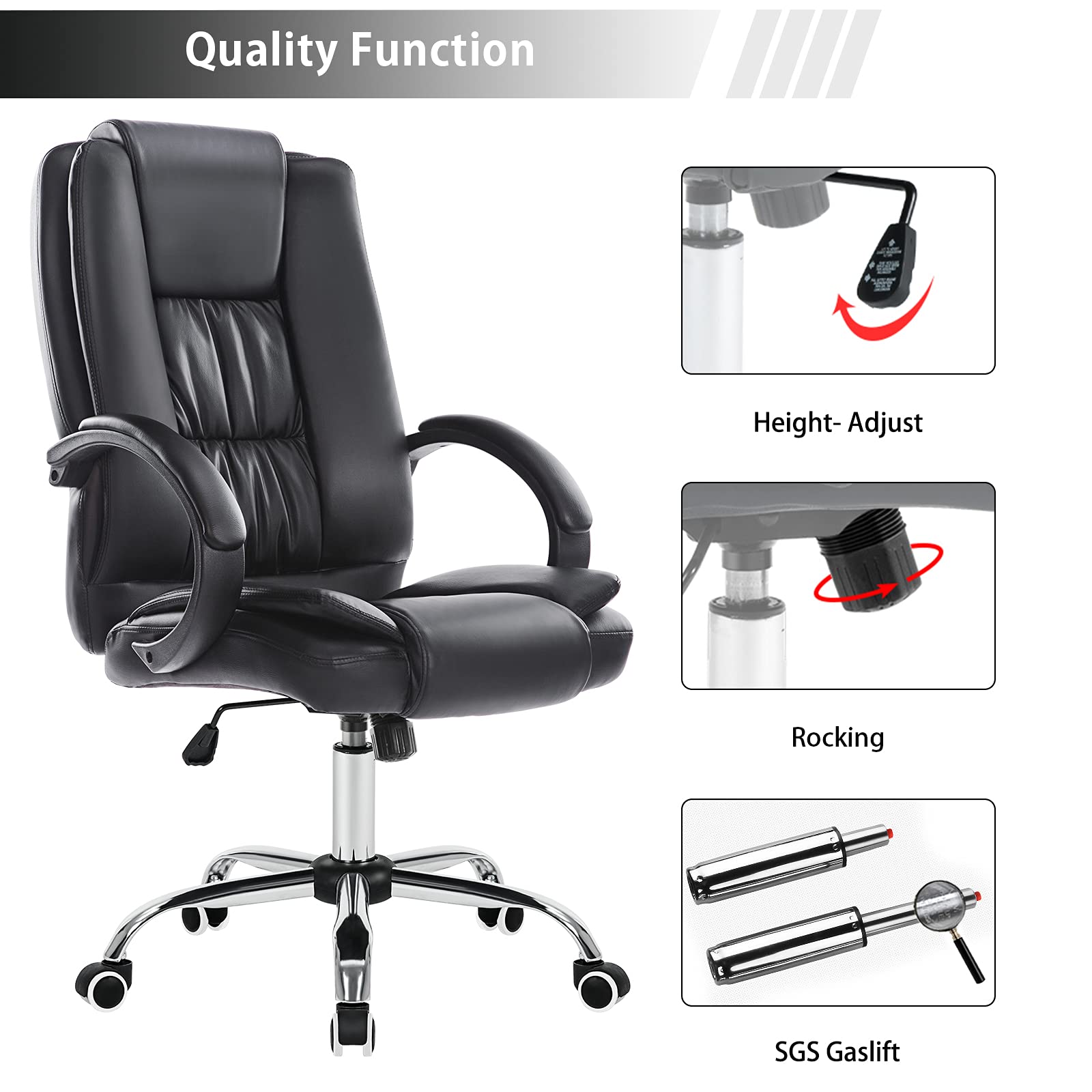 JL Comfurni Office Chair with Large Seat Black Ergonomic Chair