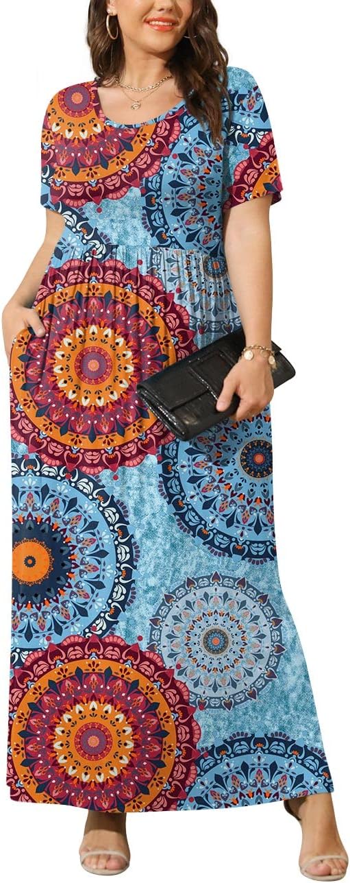 BISHUIGE Womens 2026 Summer Plus Size Maxi Dresses for Curvy Women Spring Casual Short Sleeve Long Dress with Pockets XL-6XL - Image 2