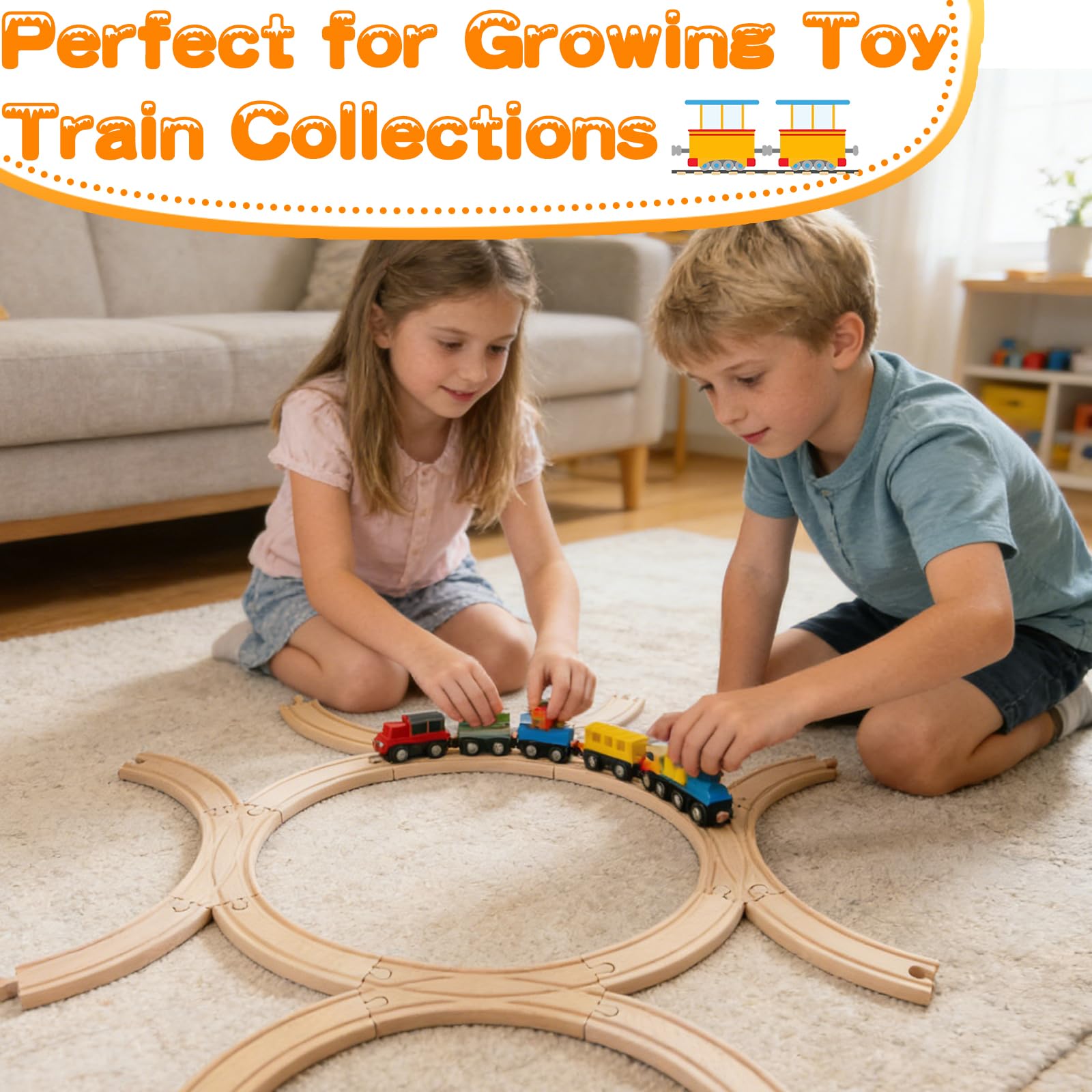 Juego de rieles de madera, compatible con todos los accesorios de tren de madera y rieles de madera, resistente y duradero, juego de ampliación para maquetas, juego creativo para niños a partir de 3