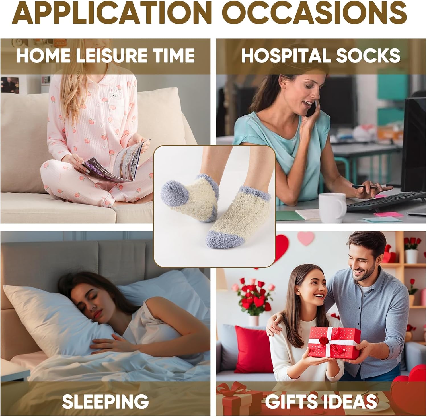 COOVAN 6 Pairs Fuzzy Ankle Socks for Women Warm Cozy Non Slip Slipper Socks - Image 2