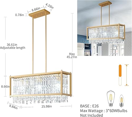 Miniatura 94 de LMQNINE Modernas lámparas colgantes negras para isla de cocina, lámpara de araña de cristal, iluminación colgante ajustable de granja para comedor