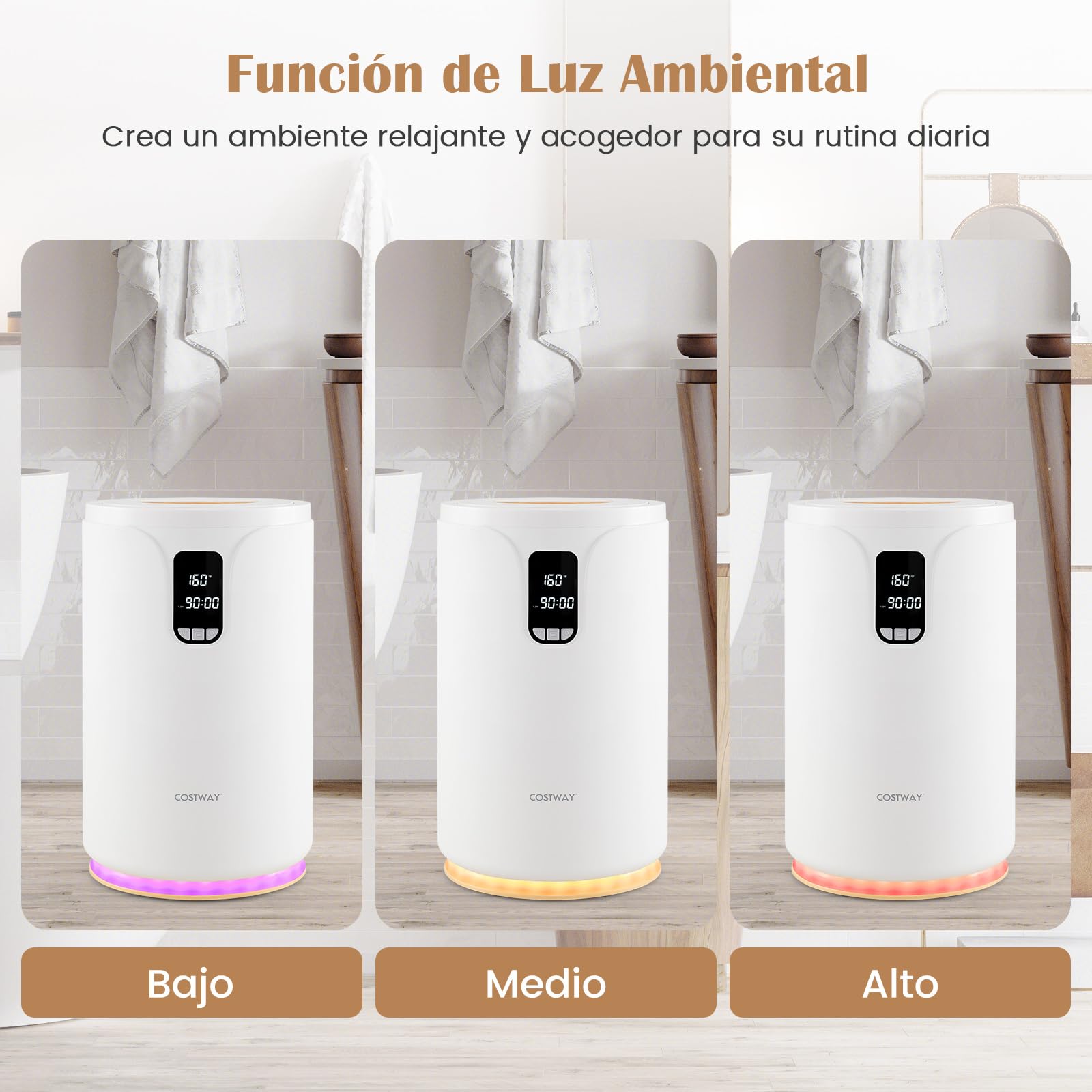 COSTWAY 20L Cubo Calientatoallas con Luz LED, Calentador de Toallas para Baño con Temporizador de 0,5-24H, Calentamiento de 30/60/90 Min, Bloqueo Infantil, Calentador de Mantas para Mantas, Pijamas