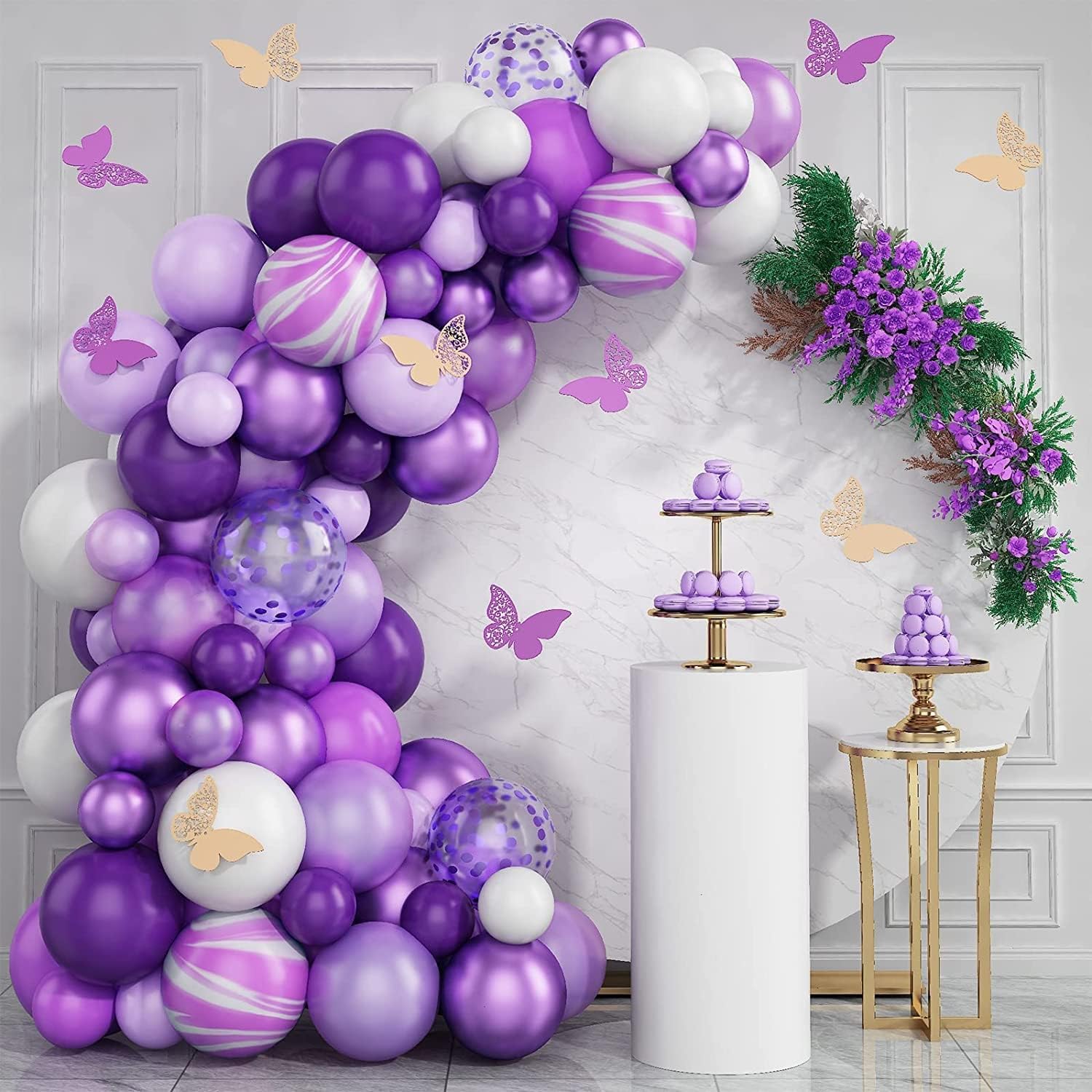 Gaubi Purple Butterfly Birthday Decorations for Girls and Women, Wedding Baby Shower Party Supplies, Balloon Arch Kit Garland Set