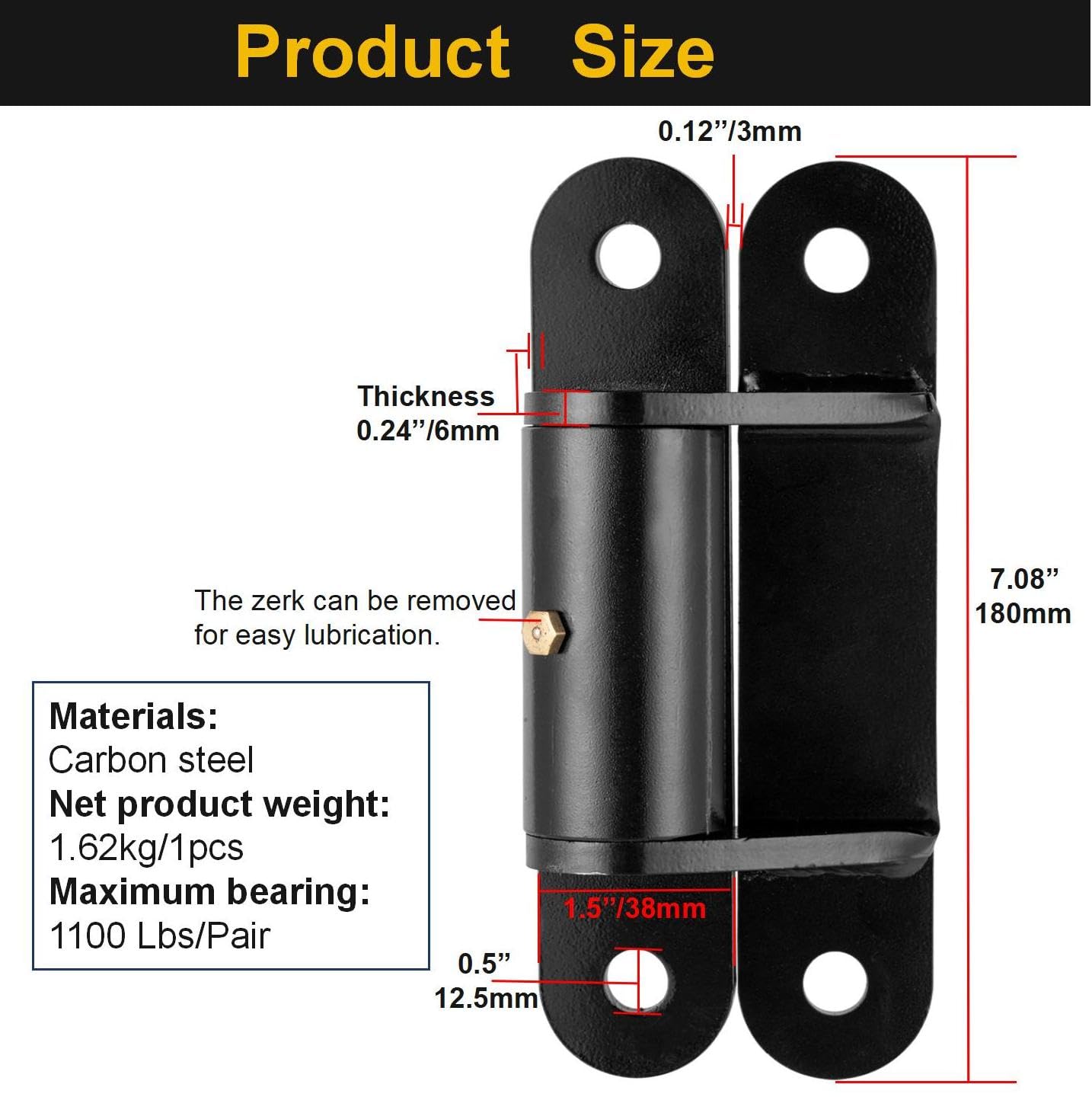 Bisagras de puerta resistentes, 7 pulgadas, carga de 1000 libras, rodamiento giratorio, para puertas grandes de madera y metal