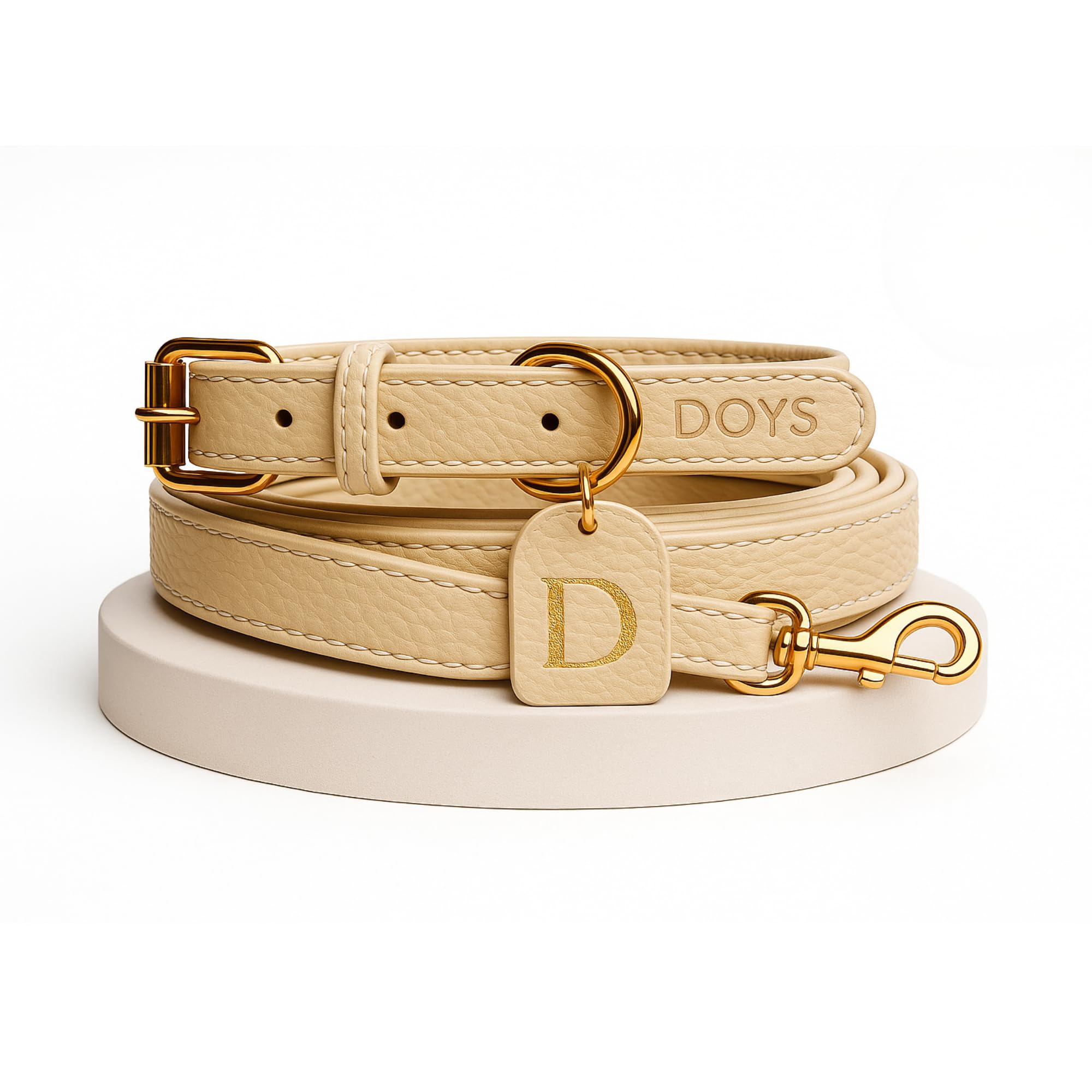 Collier pour chien en cuir réglable DOYS beige contre les irritations