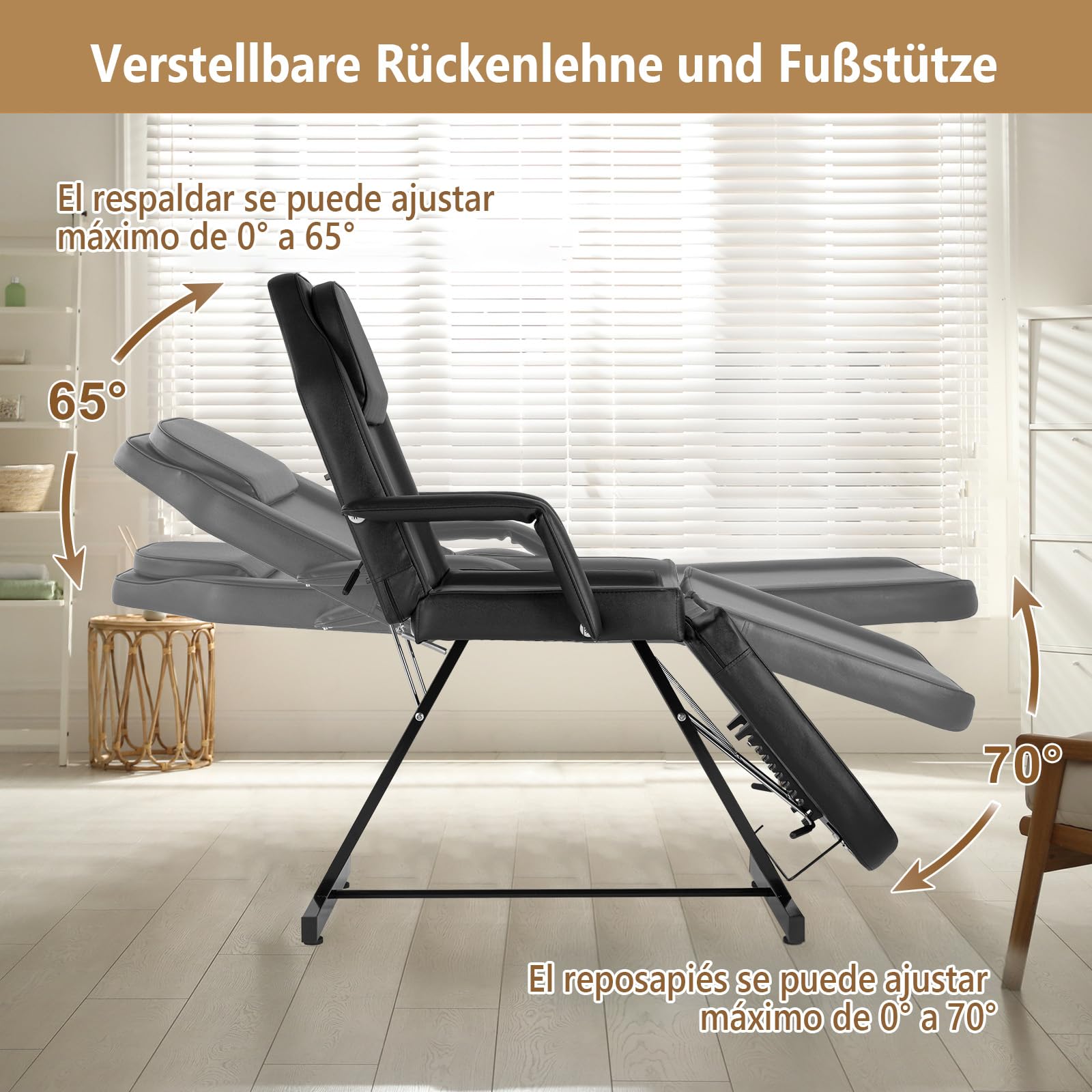 Bonnlo Camilla Masaje Ajustable, Camilla Masaje, Cama de Masaje para Salones de Belleza, SPA y Peluquerías, Negro
