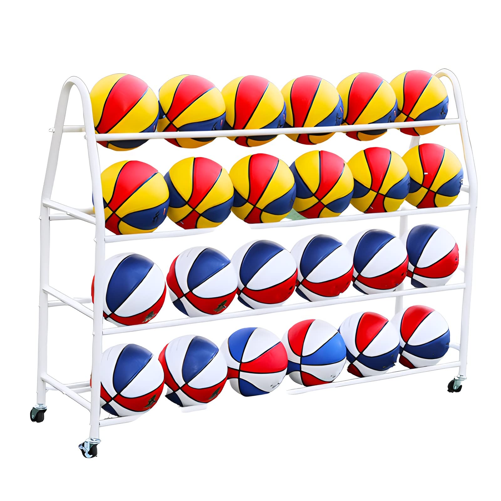 FAXIOAWA Dubbelzijdige 4-laags basketbalopslagrekken Stand, Indoor Outdoor Vertical Rolling Sports Ball Storage Cart op vergrendelbare wielen, capaciteit Meer Dan 35 ballen (kleur: Wit, maat: M)