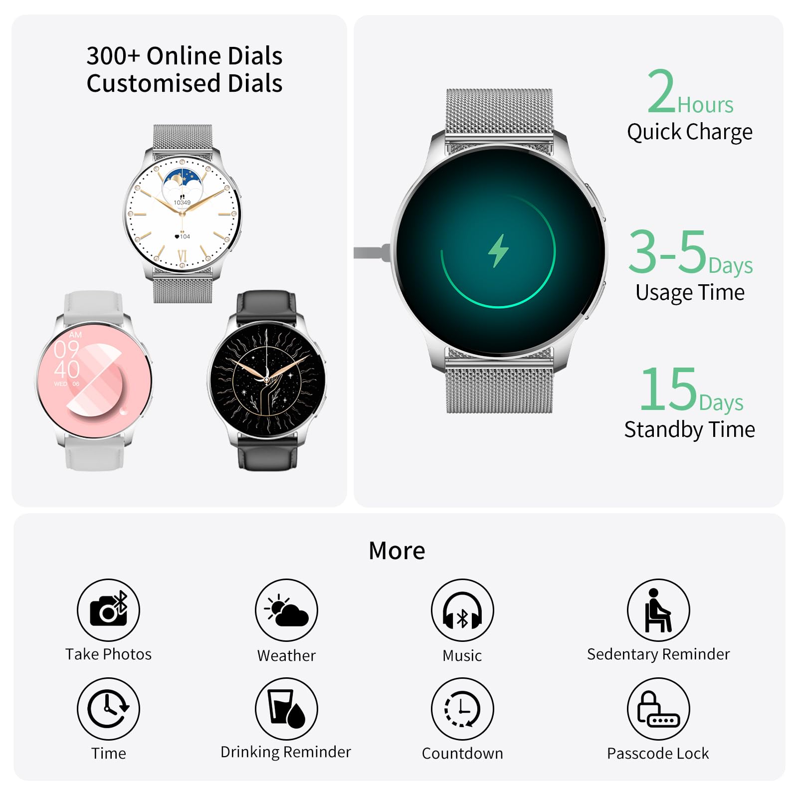 Smartwatch Donna Uomo Chiamata Bluetooth Contapassi Sonno Monitor | 1,34" HD Screen Smart Watch Rotondo Impermeabile Cardiofrequenzimetro Orologio Fitness Android IOS [3 Cinturino]