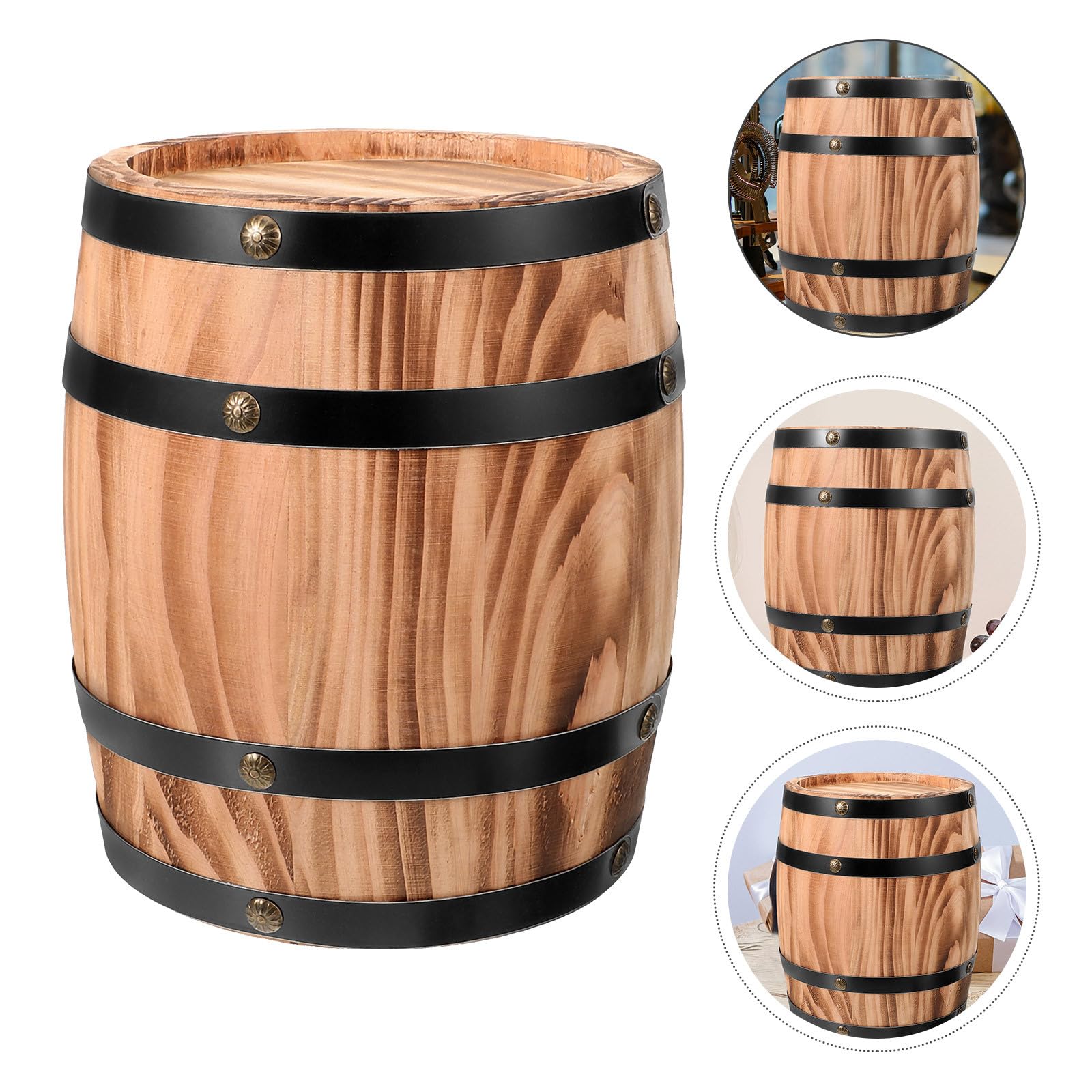 OSALADI Adorno Decorativo Barril de Vino de Madera Artesanal Vintage, Accesorio Fotográfico para Hogar y Jardín Diseño Retro y Acabado Café — view 7