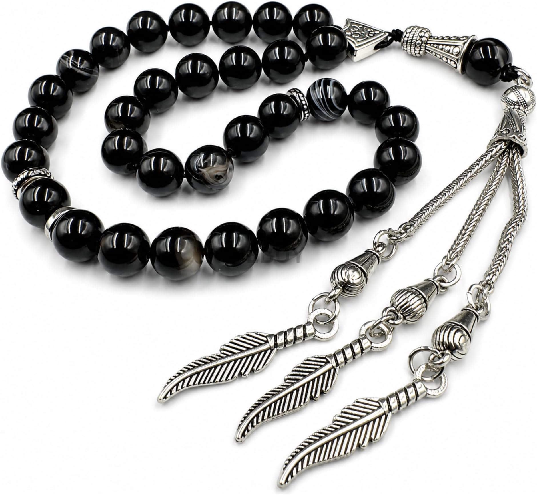 Natural Black Sulemani Agate Gemstone 8mm - 33 Beads Turkish Prayer Tasbih | Misbaha Rosary Tasbeeh | Islamic Gift, Bracelet or Necklace, Premium Craftsmanship | Pack of 1