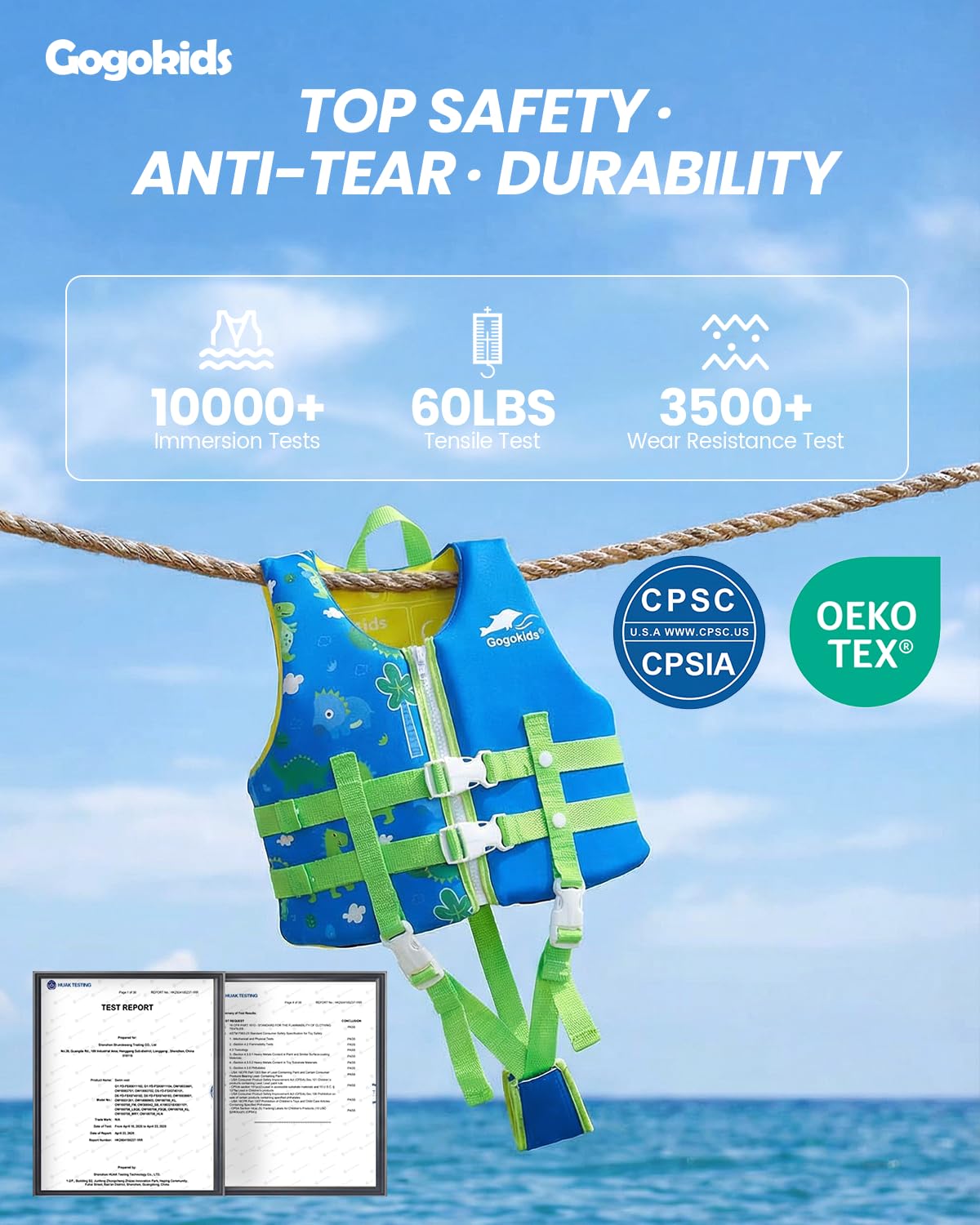 Gogokids Chaleco Flotador para Niños Bebe Chaleco de Natación de Neopreno - Chaleco para Nadar Chaleco Piscina Chaleco Kayak Traje de Baño para 11-35 kg 1-9 años Niños Niñas