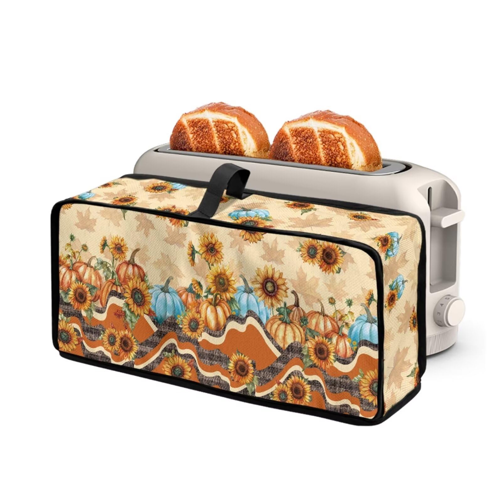 2 Slice Slim Toaster Dust Cover with Top Handle Long Slot Toaster Bread Maker Oven Cover Kitchen Small Appliance Dust Protector Sunflower Pumpkins